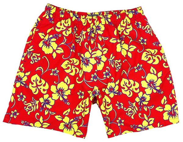 "Warming Trend" (Red) Swim Trunks (with mesh liner / side pockets) - 6.5" Mid Length - Board Shorts World Outlet