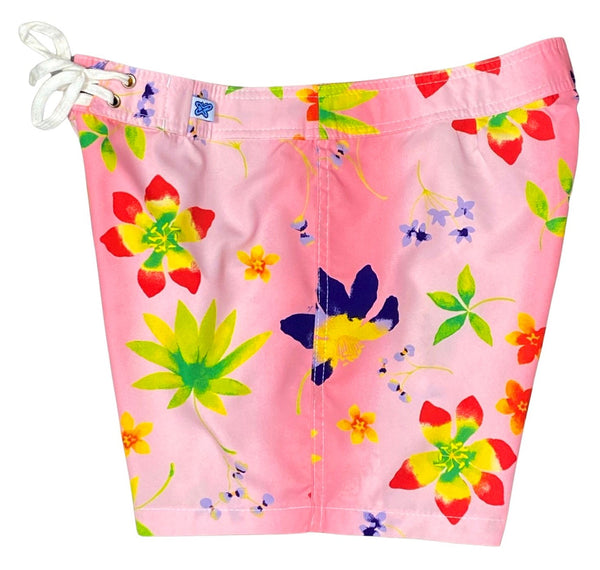 "Watercolors" 5" Womens Back Pocket Board Shorts (Pink) - Board Shorts World Outlet