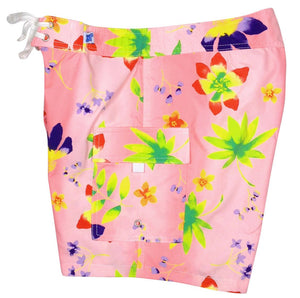 "Watercolors" (Pink) 7" Womens Cargo + Back Pocket Board Shorts - Board Shorts World Outlet