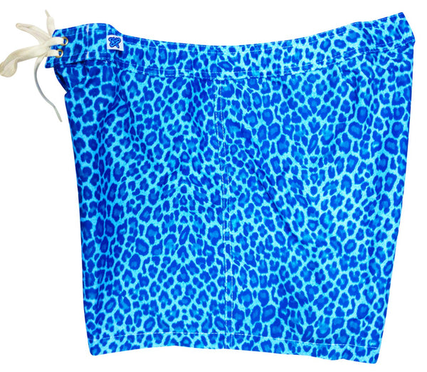 "Wild Weekend" Cheetah Print 5" Womens Back Pocket Board Shorts (Blue) - Board Shorts World Outlet