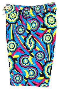 "Yellow Brick Road" (Turquoise) Womens Elastic Waist Swim Board Shorts. REGULAR Rise + 11" Inseam - Board Shorts World Outlet